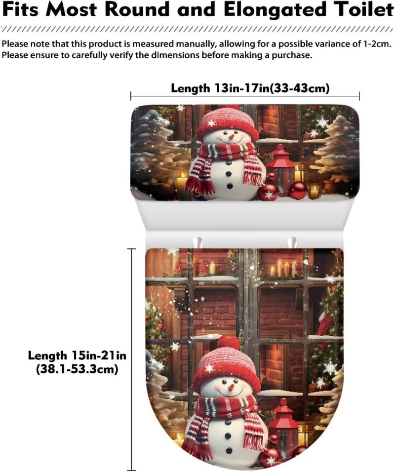 Kathyboom Cute Snowman Christmas Toilet Lid Cover Tank Lid Cover Stain Resistant Toilet Seat Covers Reusable Toilet Seat Covers Keep Toilet Clean Machine Washable - Image 5
